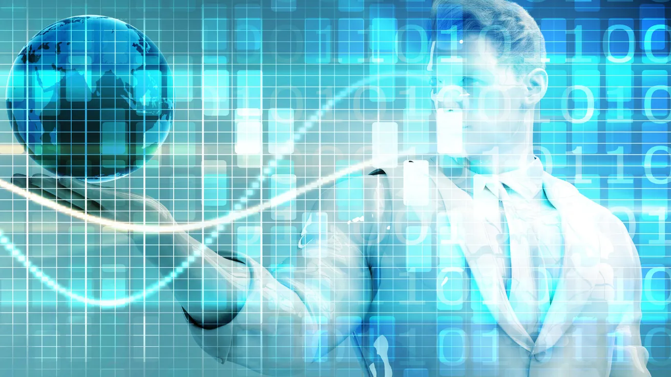 R & D Tax Credit man with binary code