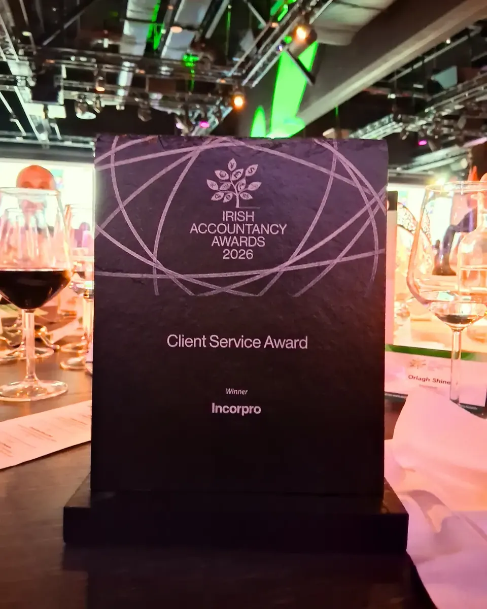 Incorpro celebrating the Client Service Award win at the Irish Accountancy Awards 2026